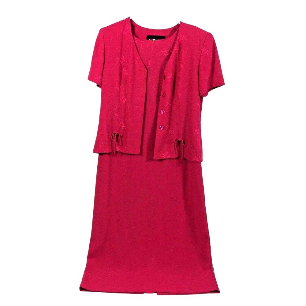 Vintage Midi Dress Womens Size 6 Petite Pink Short Sleeve‎ Jacket Cute Buttons